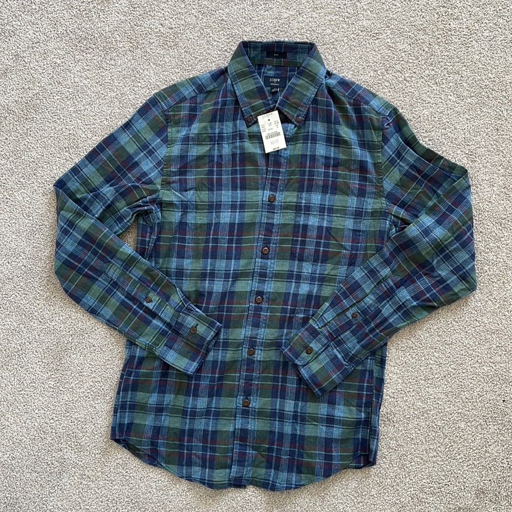 NWT J. Crew Factory Men’s Slim Fit Plaid long Sleeved Button Down Shirt Size S
